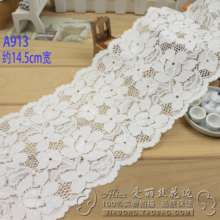 A913 White elastic lace lace medium thick diy clothing accessories clothing decoration with clothing 14 5cm wide