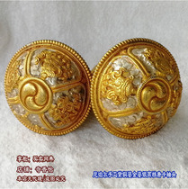 Extra large high-end pure copper shaft head Nepal handmade copper gilt silver eight auspicious thangka pullover head painting shaft head