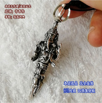 925 sterling silver solid pendant four arms like the God of Wealth Vajra prong pendant diamond pestle pendant