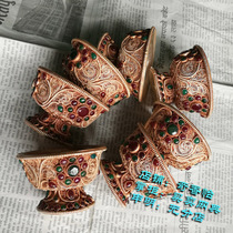 1 set of 7 seven cups Nepal handmade pure copper gems seven water supply cups