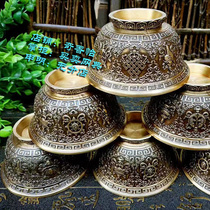 Large pure copper ancient color seven cups three-dimensional carving eight auspicious seven eight bowls 1 set of 7 holy Grail