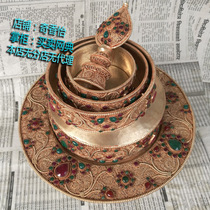 Large pinched gem-set manza round edge tray diameter of about 25cm Nepalese handmade pure copper Manza plate