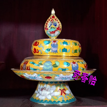 Medium size 1 set with tray Cloisonne manza red yellow blue 3 colors optional Cloisonne eight auspicious pure copper man tea