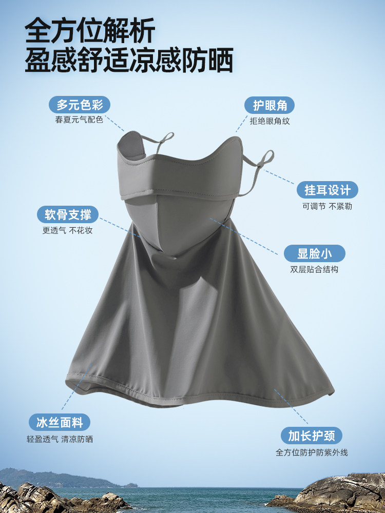 SUNSCREEN MASK WOMENS FULL FACE ANTI-ULTRAVIOLET RAYS ICE SILK EYE PROTECTION EYE CORNERS SOFT SUPPORT FACE KINI NECK SUNSCREEN MASK LONG
