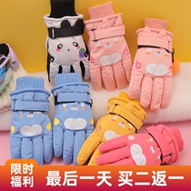 Ski gloves childrens winter New Waterproof warm plus velvet thick non-slip cute boy and girl baby cartoon tide