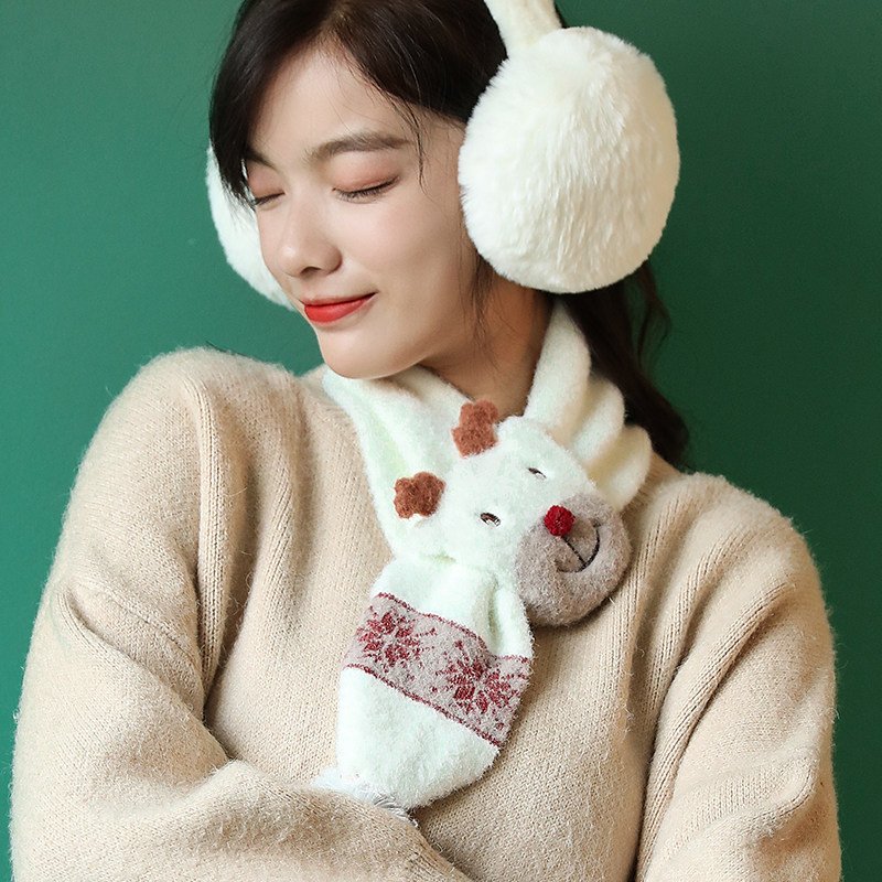 Scarves Women Winter Cute Korean version Students Cartoon Sun Girl Plush Thickening Warm Surround Neck Christmas Gifts