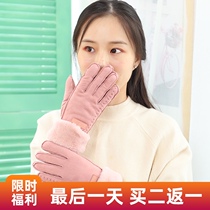 Gloves women winter warmth plus velvet thickened five-finger touch screen simple ins Korean version of riding tram cold-proof Joker