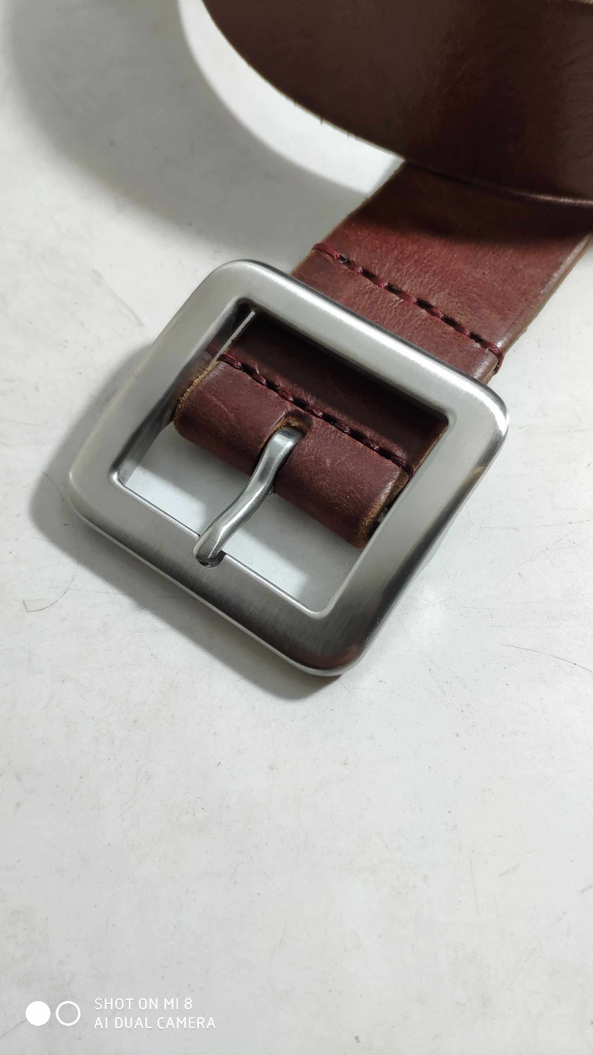 Custom men's jeans matched with imported head layer cow leather pants belts handmade pure steel strap buckle head