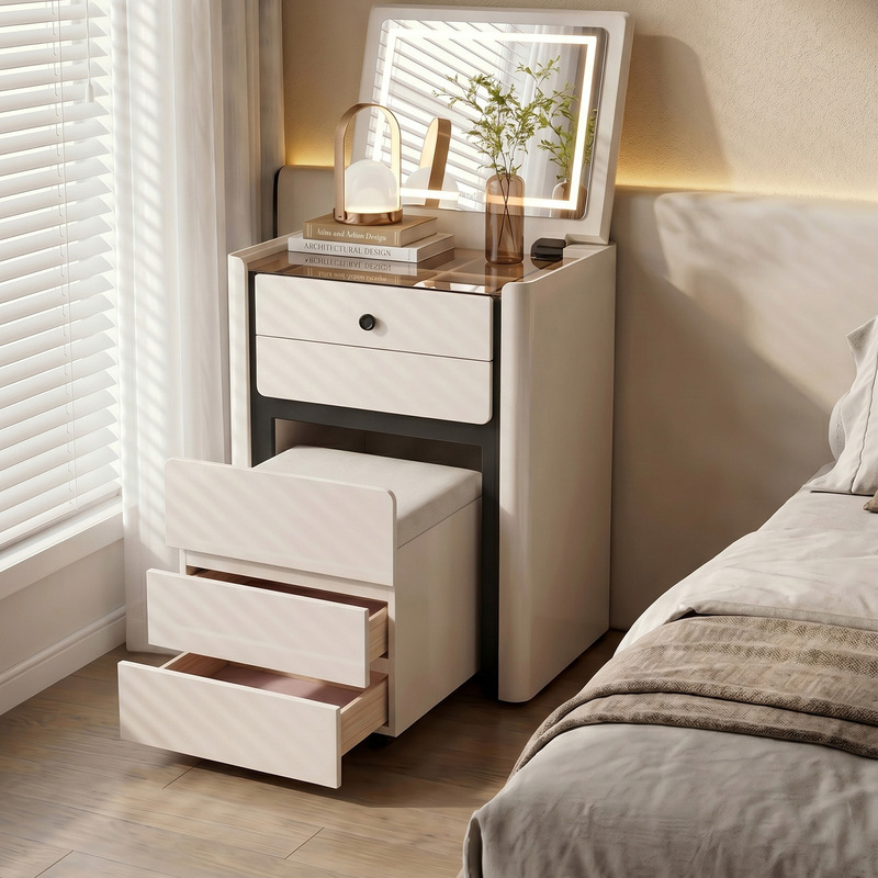 Menglu Yunbai·Hidden Stool Dressing Table Bedside Cabinet Integrated Bedroom Small 60cm with Fingerprint Lock Makeup Cabinet A29 Menglu Yunbai·Hidden Stool Dressing Table Bedside Cabinet Integrated Bedroom Small 60cm with Fingerprint Lock Makeup Cabinet A29
