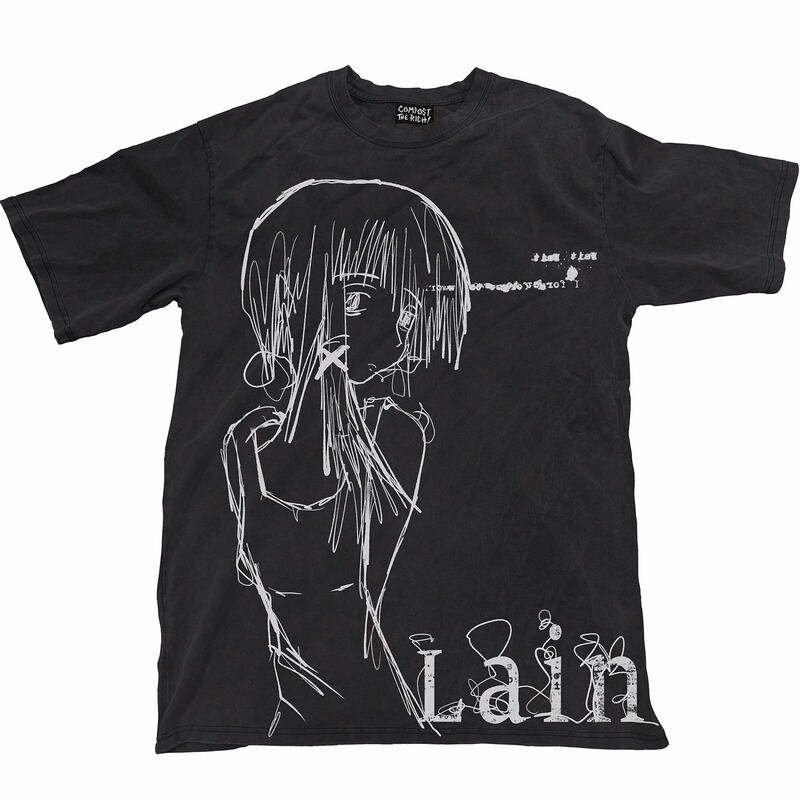 25Ss Lain-Inspired Black Subculture Music Festival Outfit Avant-Garde Printed Short-Sleeve T-Shirt Y2K