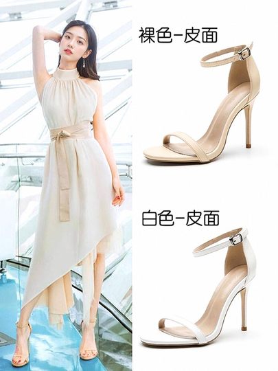 Sandalias de moda francesa para mujer, novedad de verano 2025, tacones altos de aguja de una línea negros a la moda para mujer