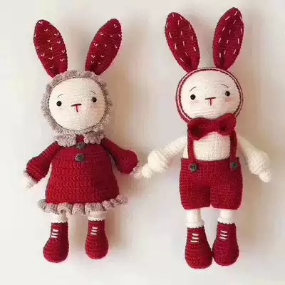 Net red trembles little rabbit couple crochet diagram wool knitting tutorial non-finished product no material no film