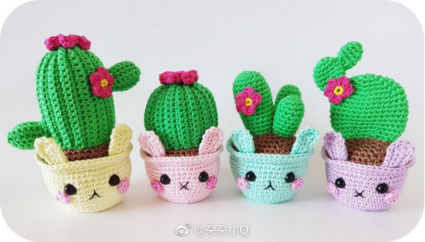 Handmade diy wool knitting doll crochet doll cute cactus potted plant 4 crochet illustration tutorial