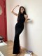 Elegant socialite tight-fitting slit halterneck dress black shoulder-cut slim pure lust sexy sleeveless hip-covering long skirt