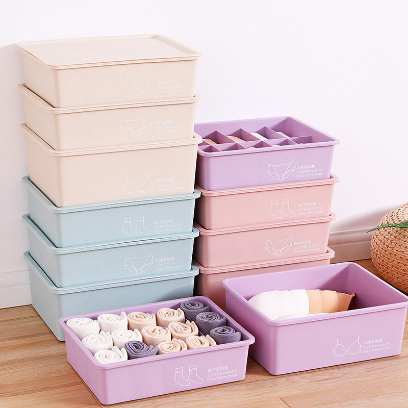 Underwear storage box Women's drawer type covered split grid bra household panty box Socks storage finishing box
