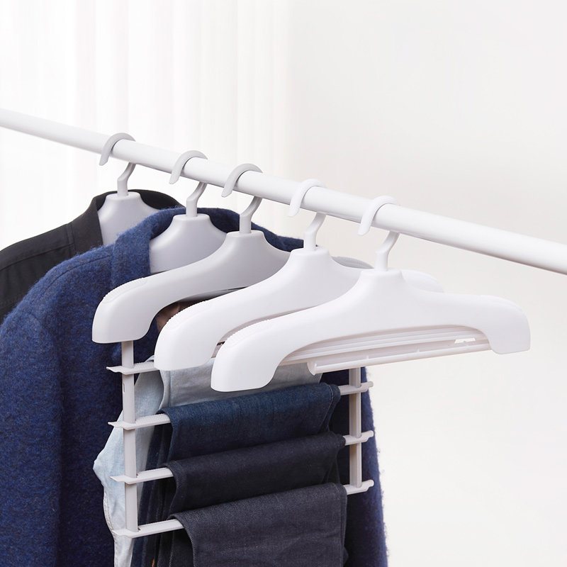 Multifunctional seamless multi-layer telescopic folding trousers rack word household plastic trousers rack wardrobe storage artifact trousers hanger