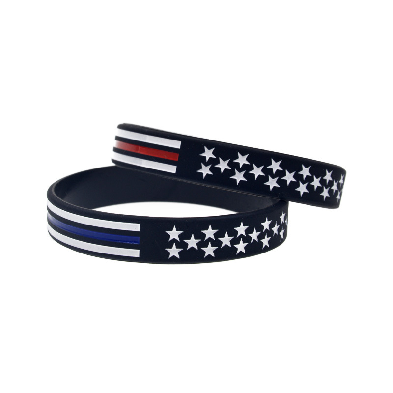 Foreign Trade Supply Star and Stripe Silicone Bracelet Blue Line Bracelet Unisex Sports Rubber Wristband
