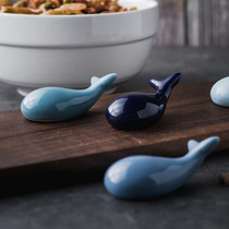 Blue whale chopsticks bracket ceramic chopsticks household tableware creative cage table Chinese cute chopsticks pillow chopsticks holder