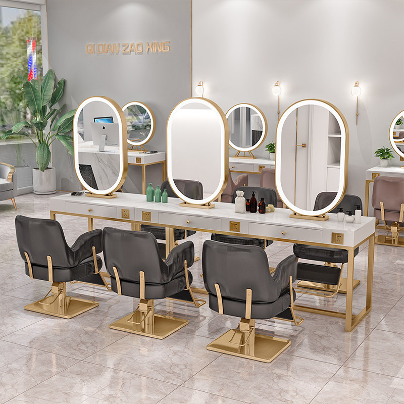Beauty salon dedicated dresser Studio Wedding shop double sided with lamp makeup mirror Professional photographic makeup table