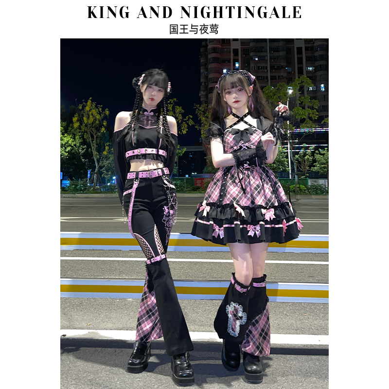 【The King and the Nightingale】Sweet and Cool Spicy Girl Y2K Millennial Style Pants Subculture Black Lolita Dress