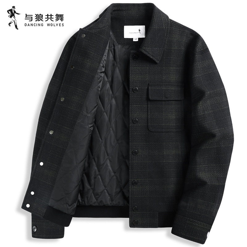 (Wool pinch cotton) with wolves condance Collar Jacket Men's 2023 Autumn Winter New Striped Casual Jacket-Taobao