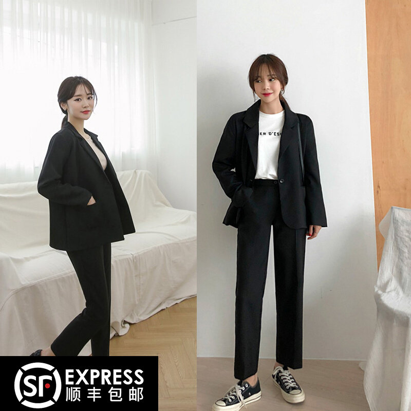 The little suit coat girl 2022 spring and autumn black pupil interview professional leisure suit two pieces