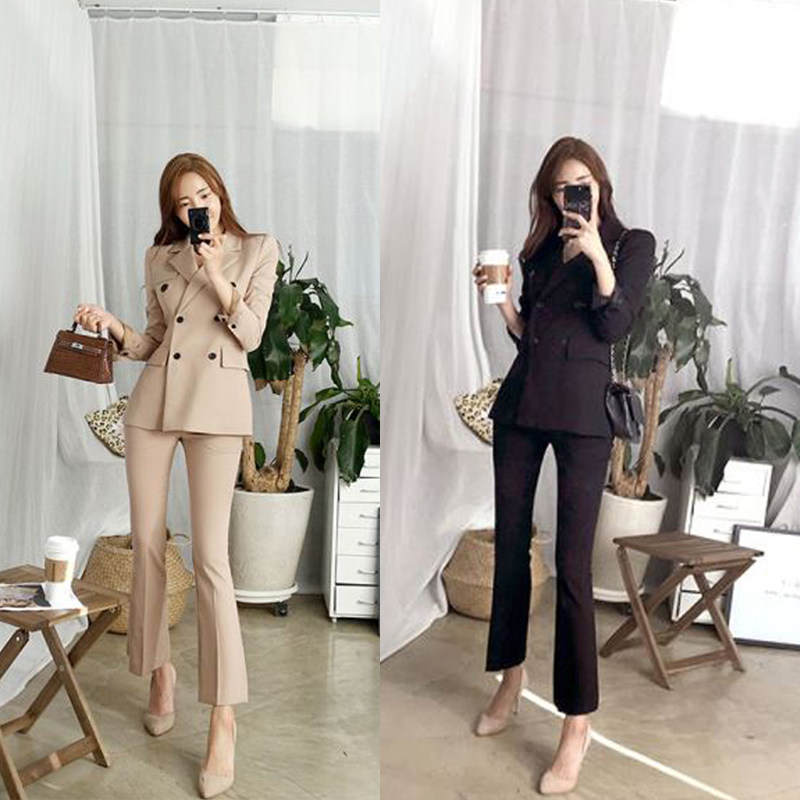 European station 2022 spring and autumn new fashion slim suit female temperament micro flared pants professional suit two-piece set