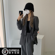 2022 new spring and summer Korean version suit suit casual fried street college student interview professional grey temperament positive dress