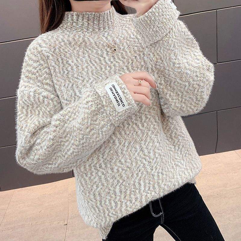 纽卡森仿水貂绒毛衣女套头秋冬2019新款女装宽松保暖慵懒风针织HH
