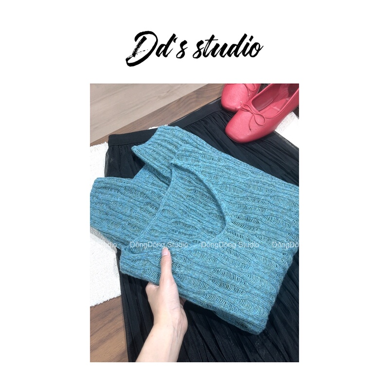 Original Release!/Blue Waves/V-Neck Women's Knit Top [Length 61cm, Bust 116cm] 86279