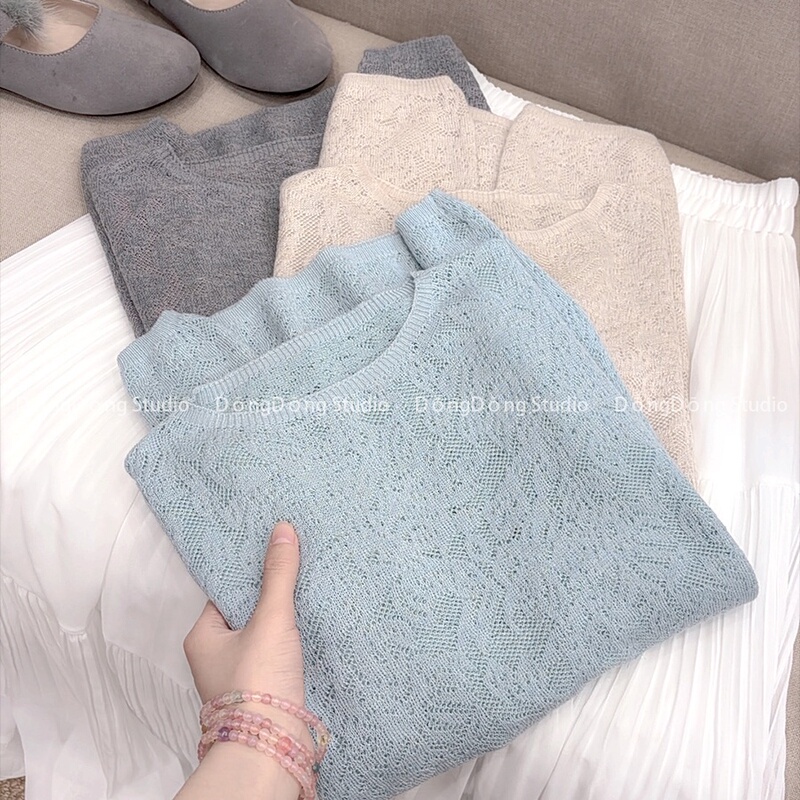 Island Vacation/Must-Have for New Fans! Round Neck Pullover Short-Sleeved Knit Top [Length 58cm, Bust 100cm] 24003