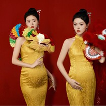 Photo Studio Year of the Dragon Maternity Photo Clothing New Retro Chinese Style National Trend Cheongsam Pregnant Mom Photo Art Photography