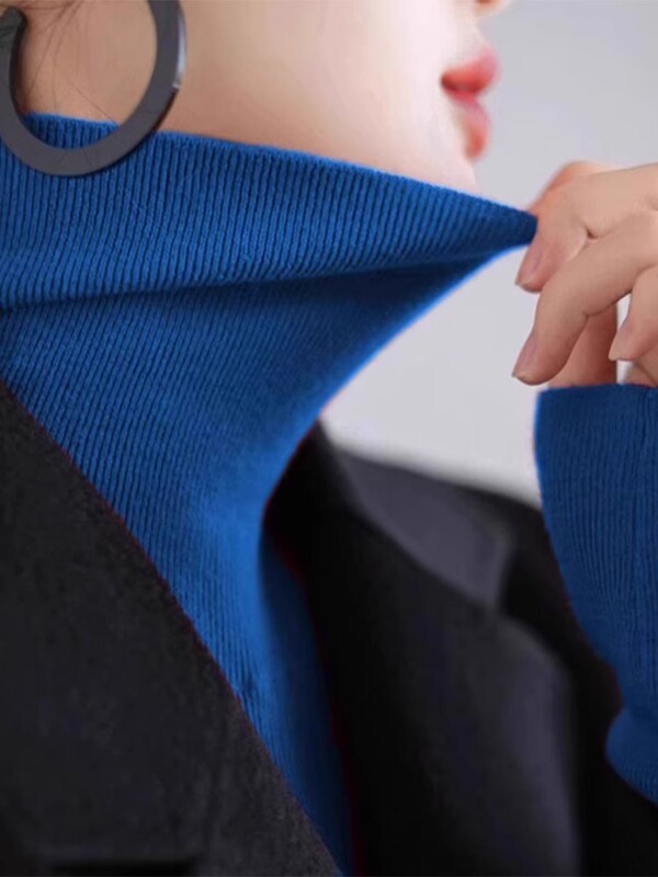 Klein Blue Turtleneck Knitted Base Shirt for Women, Suitable for Autumn and Winter, to Be Worn under a Coat, Sweater, Slim Fit, High-End Long-Sleeve Top