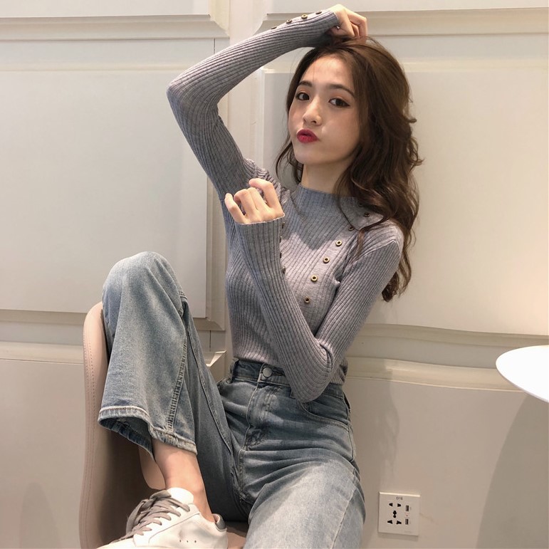 Inside lap knit undershirt woman autumn winter new half height collar body sweater net red polenta long sleeve needle woolen sweatshirt blouse