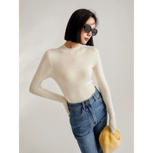 Базовый приятный телу осенний приталенный трикотажный удерживающий тепло свитер, французский стиль, в западном стиле, высокий воротник