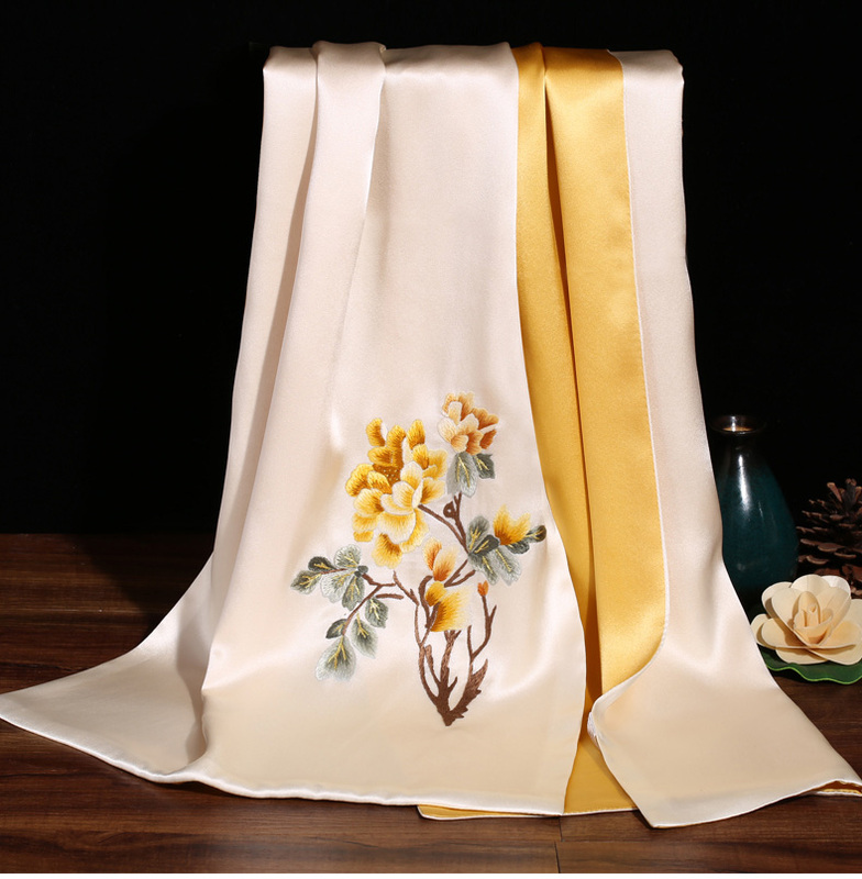 Xiangzhou Embroidery Silk Scarf, High-End Gift, Embroidered Solid Color Mulberry Silk Scarf, Cheongsam Outerwear Shawl, Gift for Mom