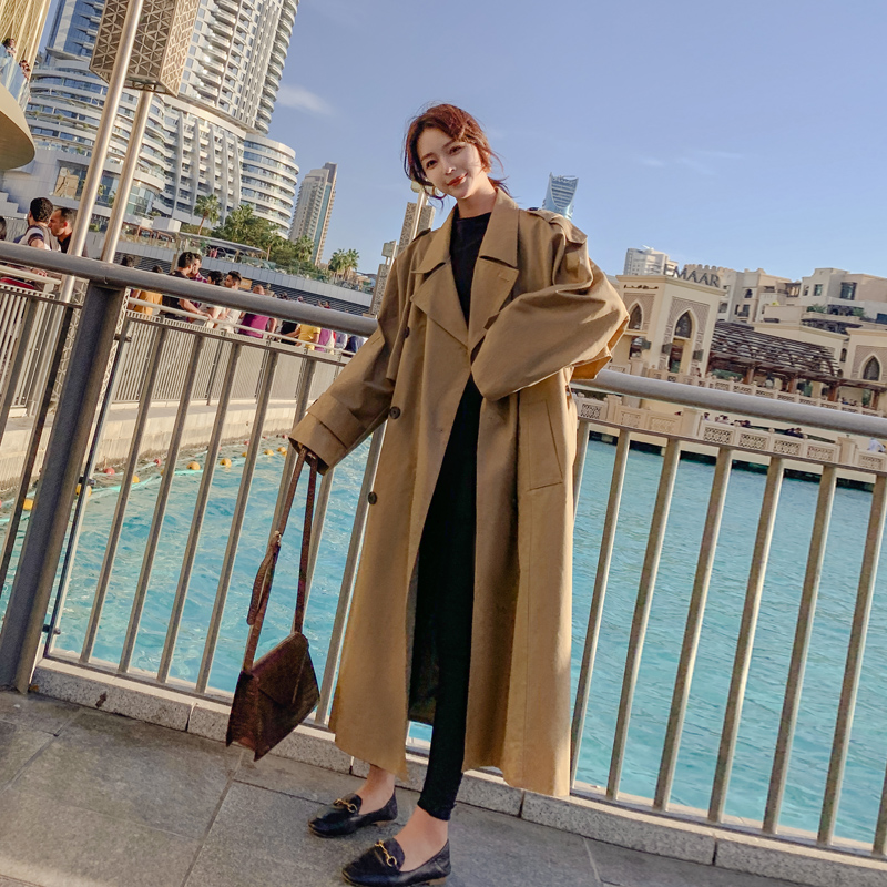 waitmore women's windbreaker coat mid-length version spring and autumn 2020 new trendy Korean version loose temperament British style coat