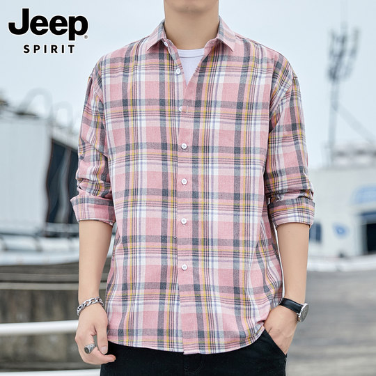 JEEP SPIRIT long-sleeved shirt men's autumn trendy brand loose casual inch shirt plaid shirt jacket men's clothing