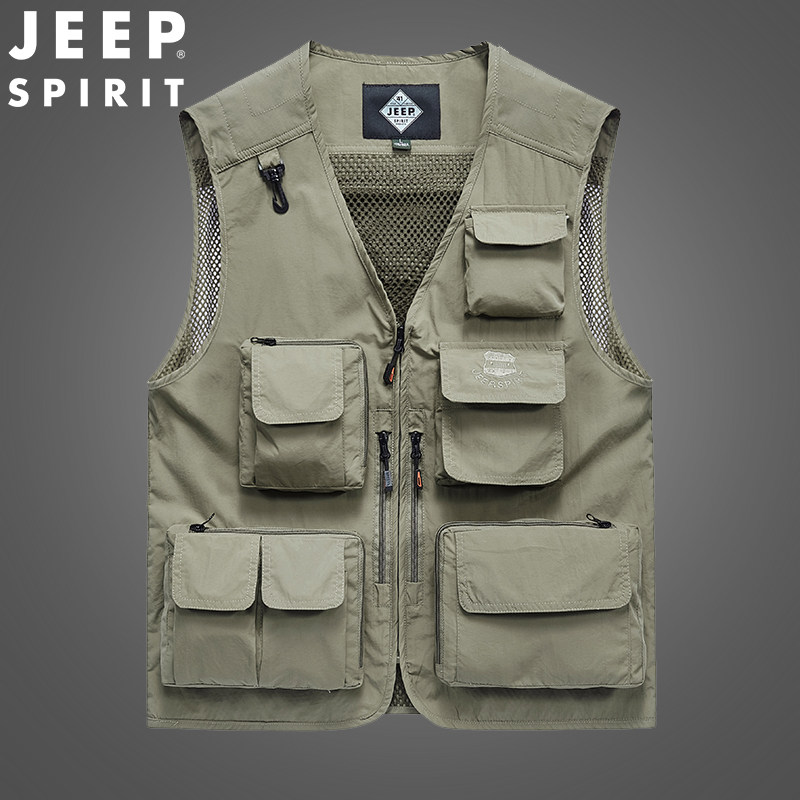 JEEP vest coat men's spring thin outdoor waistcoat detachable casual overalls vest vest men's fashion handsome