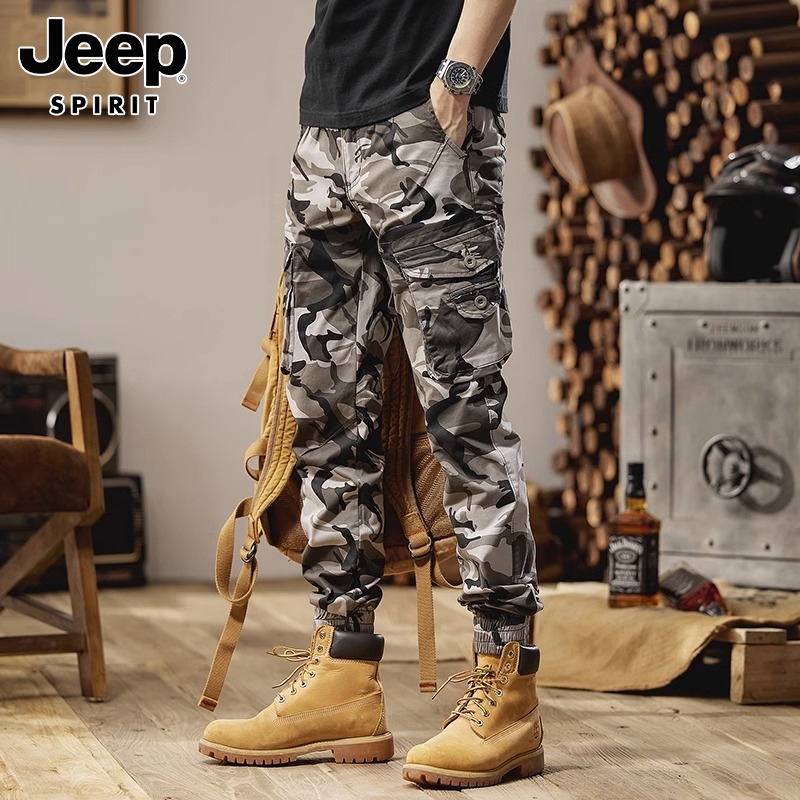 Jeep Casual Pants for Men, New Summer Style, Loose Fit, Jogger Cargo Pants, Pure Cotton Camouflage Sports Long Pants for Men