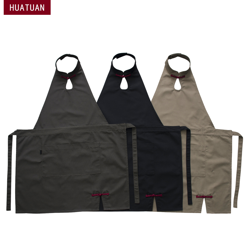 Apron waite wind Chinese restaurant kitchen waterproof canvas overalls female fashion male tea custom LOGO printing