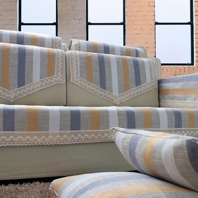Sofa cushion linen old coarse cloth cotton linen custom-made four seasons universal all-inclusive non-slip striped simple modern cushion cover