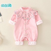 Baby autumn clothes long sleeves 0-6 months female baby climbing clothes 3 Chinese style full moon princess new life spring