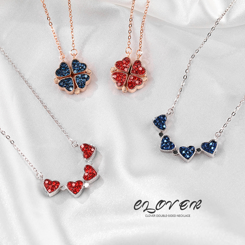 Variable double-sided love deformation folding a two-wear four-leaf clover necklace women's net red trembles with s925 sterling silver