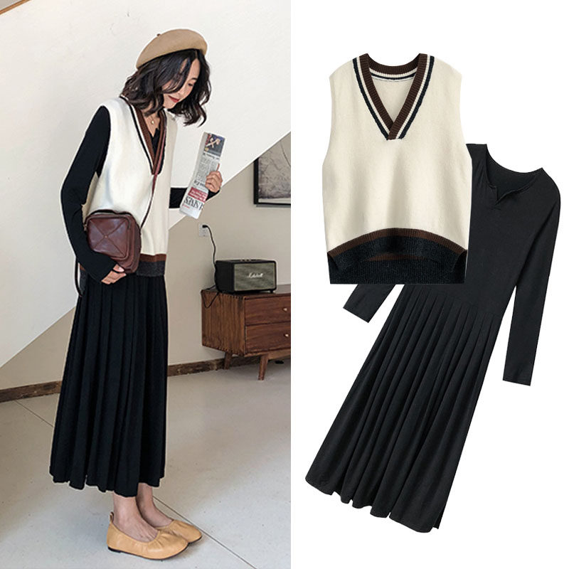 Pregnant women spring suit fashion net red Ocean School tide mom two-piece spring and autumn long dress Age reduction Pregnant women dress early spring
