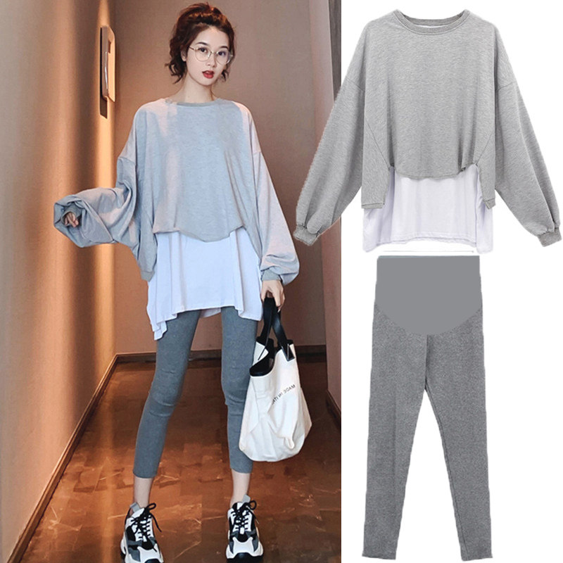 Pregnant women's clothing autumn suit fashion net red 2021 new pregnant mother tide sweater out of two sets of spring and autumn