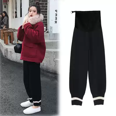 Pregnant women's pants Spring and autumn wear fashion plus velvet thickening pregnant women's harem pants wool wide-leg pants winter winter trousers