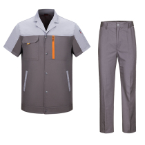 Summer work clothes set men and women short sleeve thin shirt pants custom printed logo factory workshop labor insurance clothing