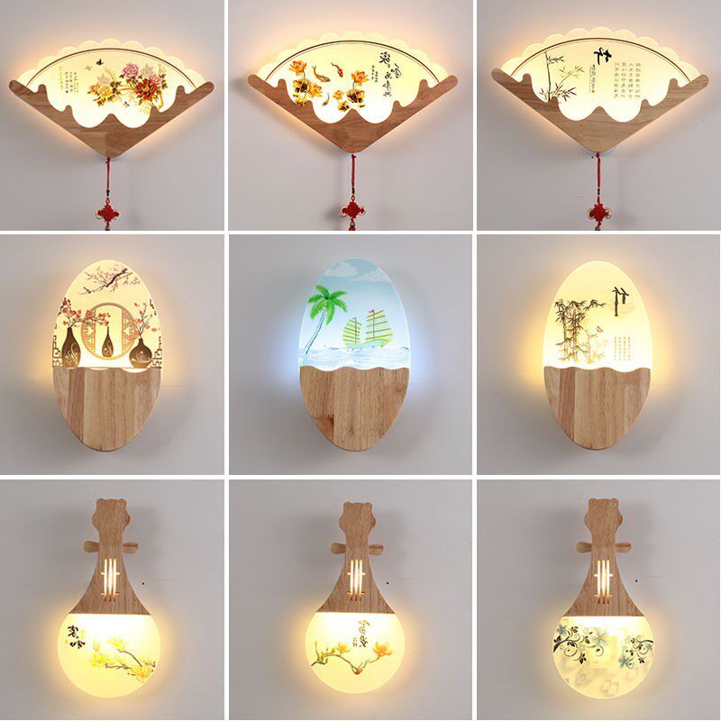 Fan-shaped classical Chinese style Chinese style wall lamp warm bedside lamp corridor aisle living room LED wall lamp