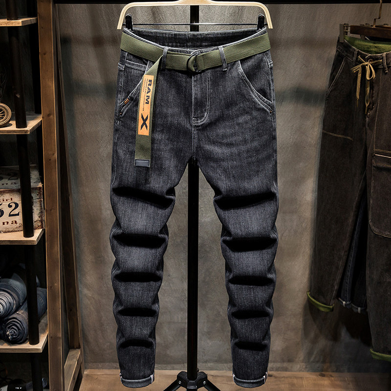 Autumn Winter Thick style jeans Men's sweaty pants Han version Trend easy tide Tide Cards Straight Barrel 100 Hitch Men Long Pants